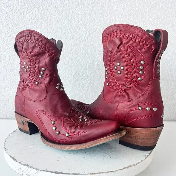 Lane COSSETTE Womens Cowboy Booties 9 Western Cowgirl Red Leather  Short Boots - Picture 10 of 13